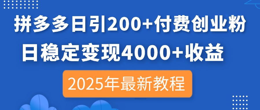 (14217期)拼多多日引200+付费创业粉,日稳定变现4000+收益,2025年最新教程-微创终点站